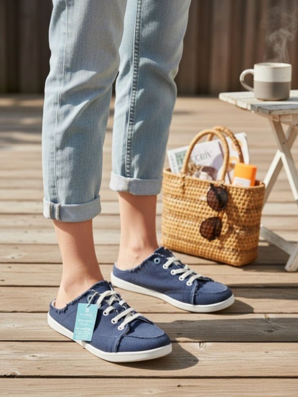 Vionic Beach Breeze navy Canvas Slip On Mule Sneakers size 8W